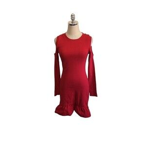 Avec Les Filles Dress Women's Size Small Red Cold Shoulder Long Sleeve